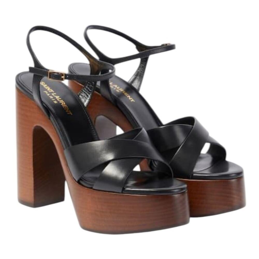 Saint Laurent Bianca Platform Sandals Ankle Strap Black - US 6.5 (EU 36.5)